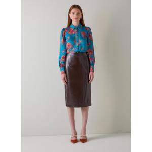 L.K. Bennett Sonya Blue Floral Viscose Silk Blouse
